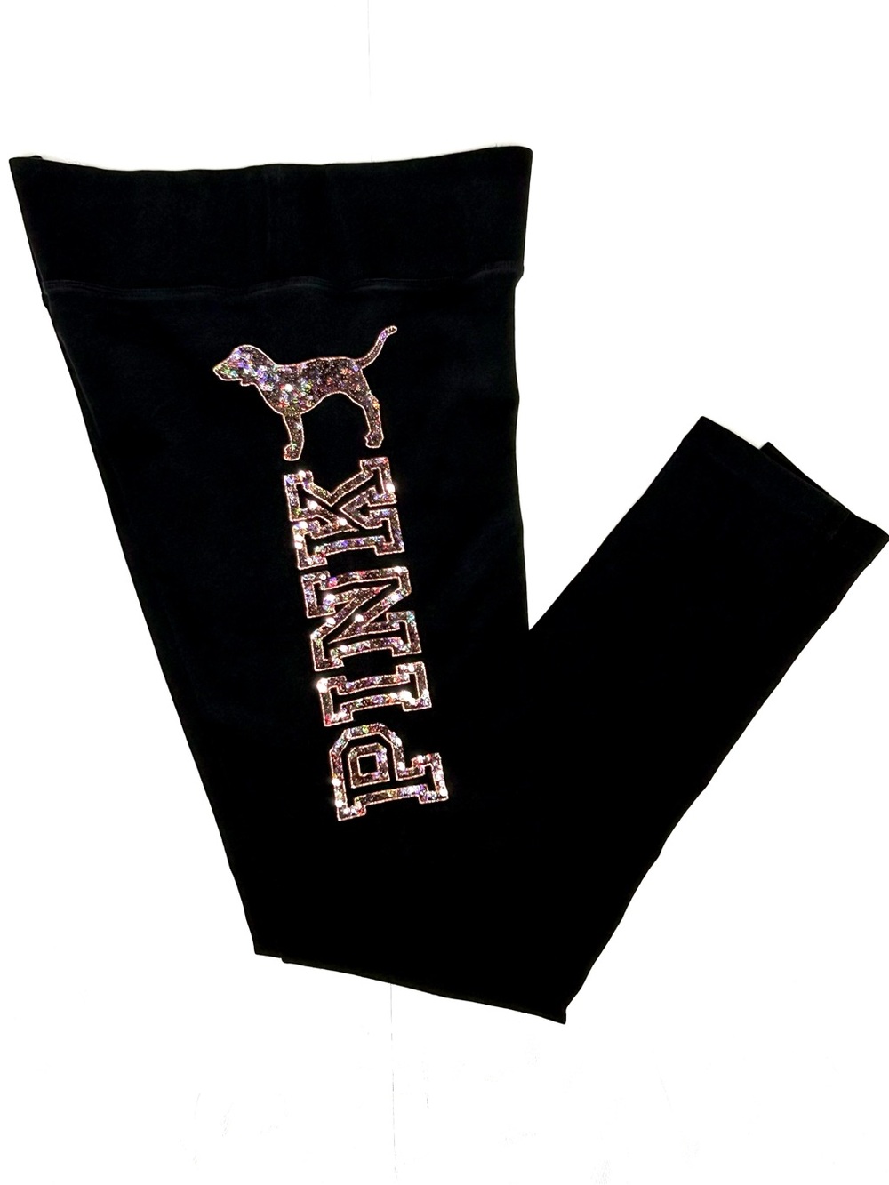 PINK VICTORIA’S SECRET ROSE GOLD PUP DOG BLING COTTON LEGGINGS